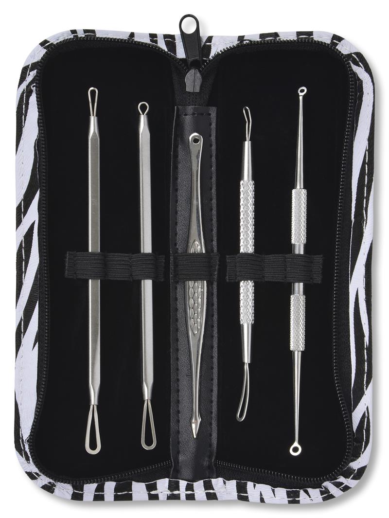 Blackhead & Blemish Extractor Professional Tool Kit 5 pcs Black Animal